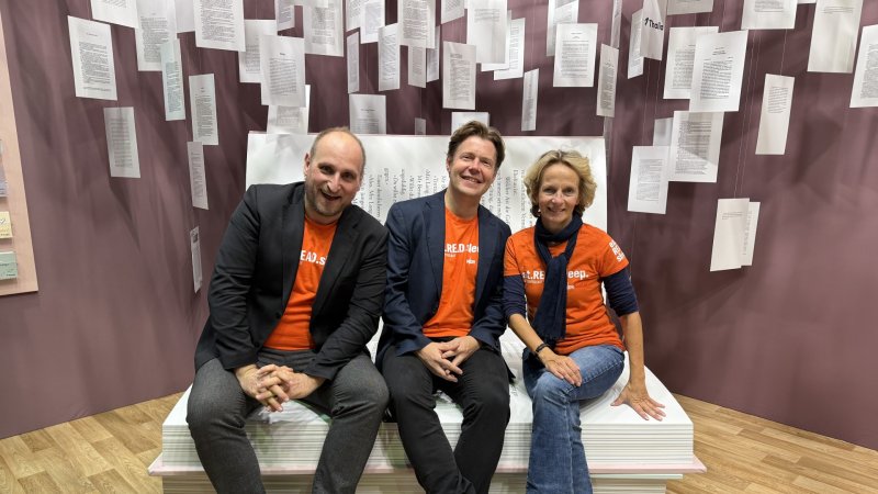 Daniel Kaiser, Jan Ehlert und Katharina Mahrenholtz bei der Frankfurter Buchmesse