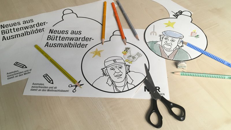 Ausmalbilder ausgeschnitten und bemalt.