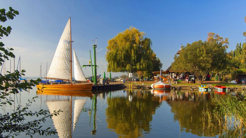 Boote liegen am Ufer des Dümmer Sees